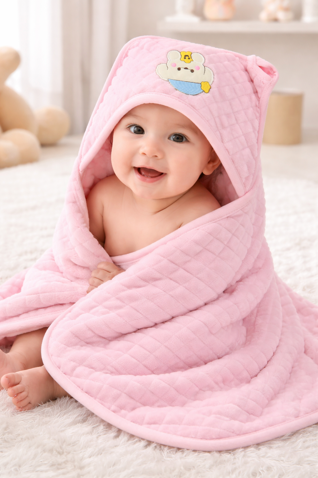 Velvet Cotton Hooded Baby Towel – Ultra Soft & Gentle (0–12 Months)