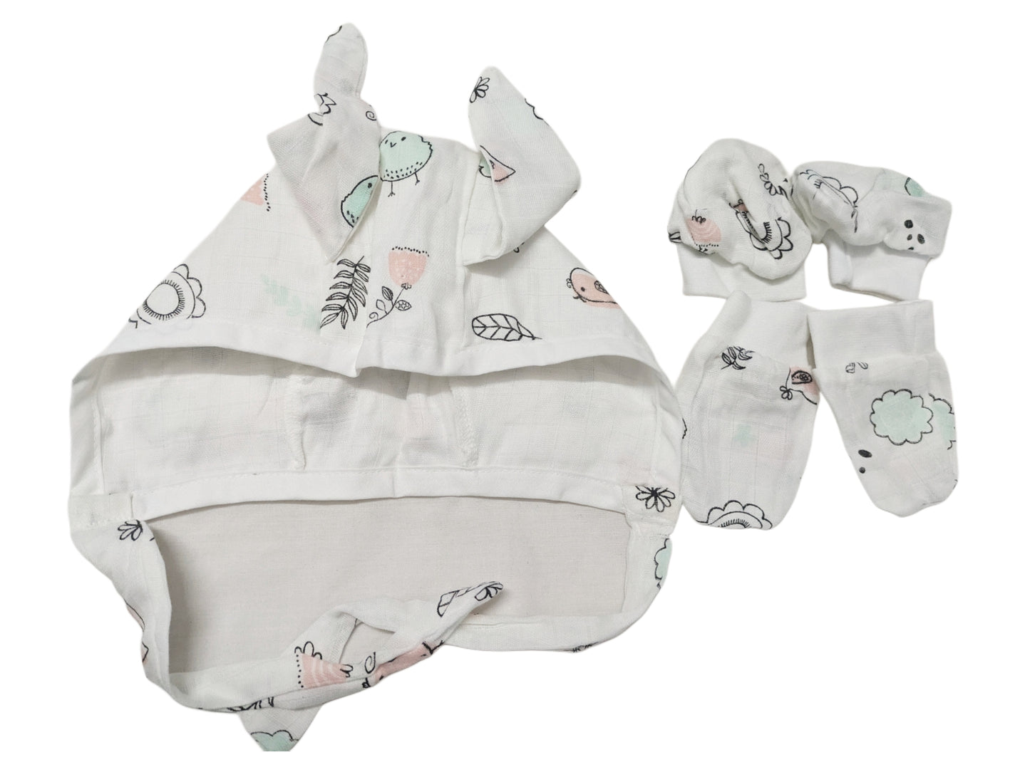 Muslin Cotton Boots Mitten Set